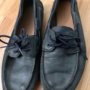Men's Navy Leather Boat Shoes